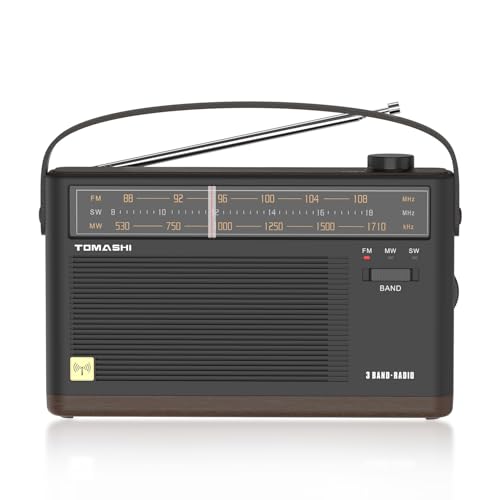 Radio AM/FM de diseño retro elegante TOMASHI con acabado de madera y carga Tipo C