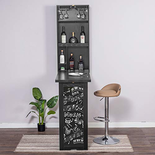 YUSING 4-in-1 Wall Mounted Bar Table, Fold Out Dining Table with Magnetic Chalkboard & Glass Holder, Multi-Functional Floating Desk for Dining, Study, Kitchen, Bar