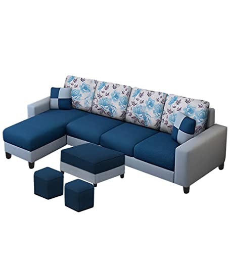 Image of Orland 6 Seater LHS Sofa with Center Table & 2 Puffy | Color - Blue Grey