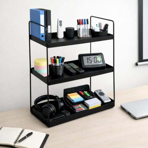 Image of SJC GLOBAL Premium 3 Tier Heavy Duty Metal Storage Rack - Multipurpose Kitchen Spice Organizer, Masala Stand, Bathroom Shelf & Cosmetic Holder, Kitchen Storage Rack - Freestanding Matte Black