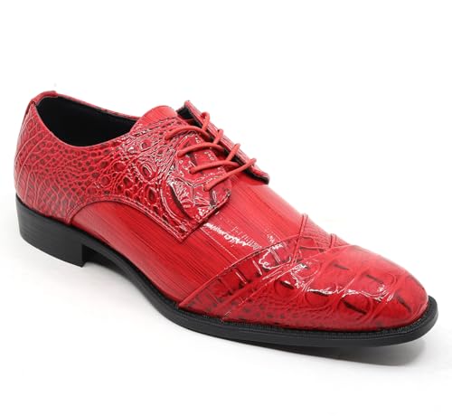 Men's Formal Fashion Tuxedo Wedding Lace Up Cap Toe Dress Shoe croco-04 (Red, US Footwear Size System, Adult, Men, Numeric, Medium, 11)