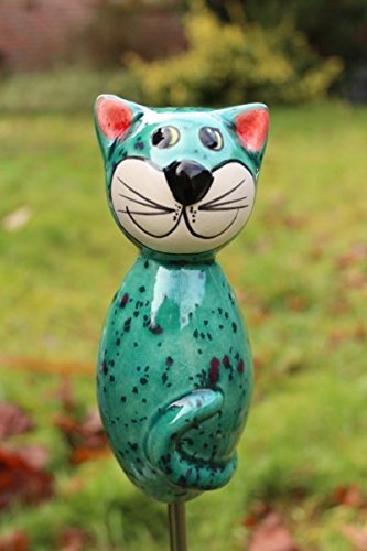 Manufaktur-Lichtbogen Katze aus Keramik - grün - ca. 17 cm hoch - Gartenstecker Cover