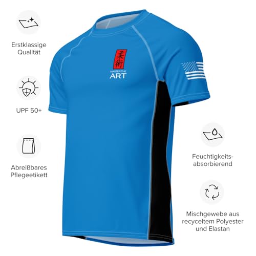 “Master The Art” Blue No-Gi Jiu Jitsu Rash Guard – Premium BJJ Compression Shirt for Grappling3