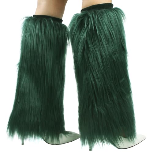 Image of Womens Fluffy Faux Fur Leg Warmers Cozy Fuzzy Long Boot Cuffs Covers