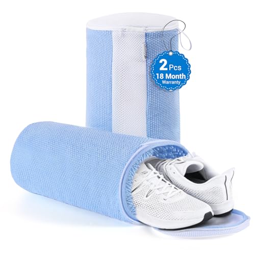 Image of Teletrogy Shoe Washing Machine Bag 2Pcs - Reusable Laundry Bags for Washer & Dryer, 360 Deep Clean & Large Size Plush Fibers for Sneakers, Tennis Shoes, Kids Footwear, Durable Invisible Zipper (Blue)