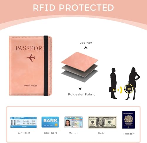 Image of PU Leather Passport Holder Travel Wallet Organiser for Men & Women | 4 Card Slots 2 SIM Slots Money Case | Travel Document Case Cover Passport Pouch Slim Unisex Gift - Pink