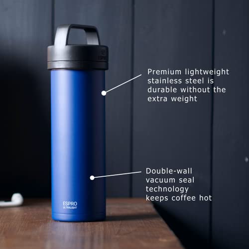Espro – P0 Ultralight – Single Serve French Coffee Press And Lightweight Hydration Bottle For Travel, Camping And Everyday Use, Stainless Steel, Vacuum Insulated 16 Oz (Blue) #TOP1