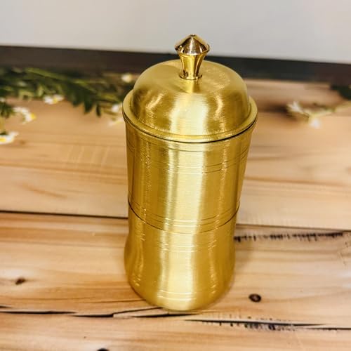Image of Brass Coffee Filter | South Indian Traditional Style Coffee Maker | Handcrafted Copper Finish Filter Kaapi Brewer | Metal Coffee Filter for Home Kitchen Use Drinkware Tool