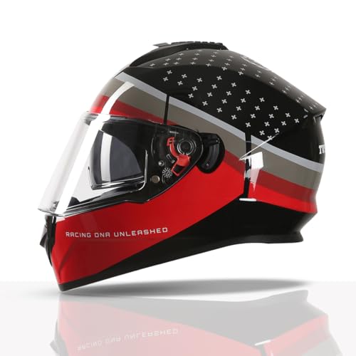 Image of TVS Racing Phantom Series Full Face Dual Visor Helmet for Men | Premium Bike Helmets with ABS Shell, UV Paint | Quick Release System | Aerodynamic Design | DOT & ISI Certified