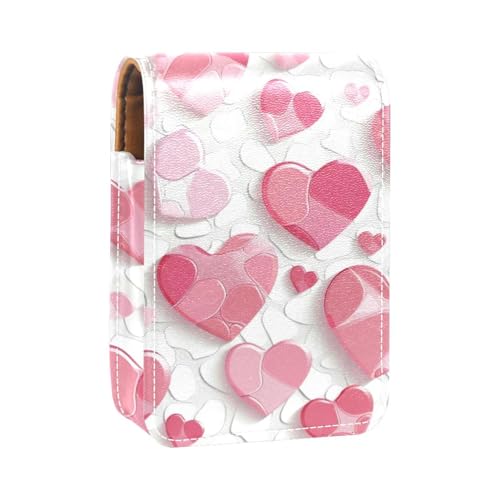Custodia per organizer per rossetto da viaggio borsa per trucco portatile con specchio il cuore rosa di valentines day ti amo