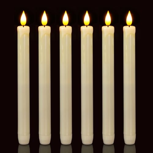 Homemory 6 Pack Flameless Taper Candles No Remote Realistic Flickering Battery Operated Candlesticks Ivory LED Plastic Candle Safe for Weddings Table Decor Christmas and Halloween