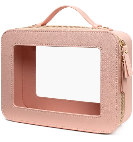 Image of Clear Makeup Bags - TSA Approved Toiletry Bags with Zipper, Makeup Organizer for Carry-on Travel Essentials, Cosmetic Bags for Women & Men (Large Pink)