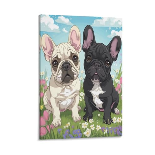 Affiche deco chien mignon et tableau moderne sur toile format 50x75cm