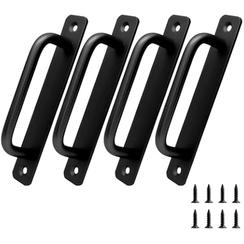 Piutouyar 4 Pack Aluminum Alloy Sliding Barn Door Handle, 128mm / 5 Inch Hole Center Gate Door Handle, Closet Door Pulls with Plate for Kitchen, Cabinet, Bathroom, Closet, 5.9 Inch Long (Black) Cover