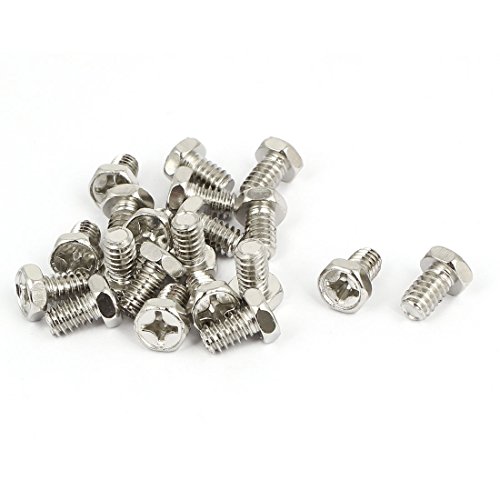 Aexit M6 x 1.25 mm x 10 mm Tornillos hexagonales Macho Tornillos de cabeza Phillips Sujetador (model: I4346IIIVII-6906JN) Tono plateado 20pcs