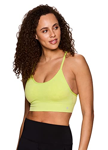 Rbx Women's X-Back Seamless Low Impact Gym Yoga Sports Bra Textured Yellow Lime M #TOP4