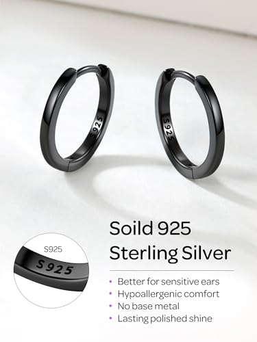 Image of ChicSilver 925 Sterling Silver Huggie Hoop Earrings Small Hoop Earrings for Women Hypoallergenic Silver Huggie Earring Cartilage Earrings for Women (6 /8 /10 /12 /14 /16 /18 /20MM)