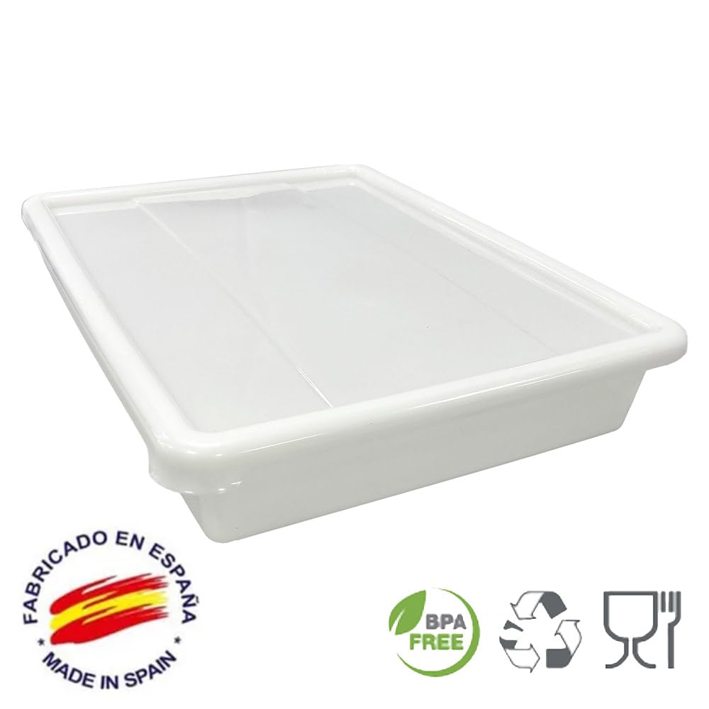 Pack 5 Bandeja Alimentaria Resistente con Tapa 10,7L Sin BPA Ideal Cocinas | 48,5x36,8x8,5cm. Sin BPA. Ideal para comedores, colegios, mercados, panaderías, pizzerías y conservación de alimentos.