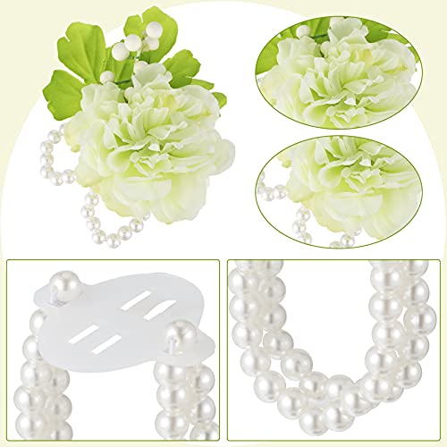 Waydress Corsage Wristlet Band Elastic Pearl Wrist Wedding Corsage Pearl Bracelet Stretch Wristband for Wedding4