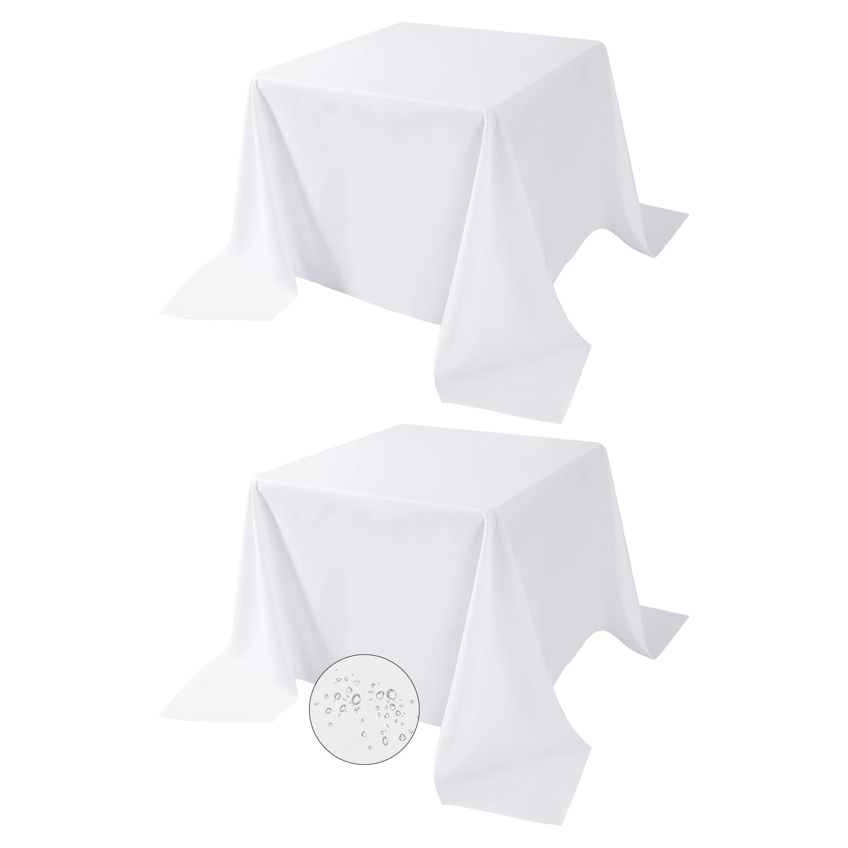 fokitut 2 pack waterproof square tablecloth, 90x90 inch, stain resistant and wrinkle polyester table cloth, fabric table cover for kitchen dining, wedding, party, holiday dinner-white