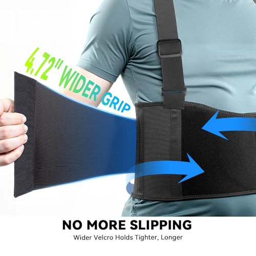 SOLOEVER Work Back Brace for Men & Women, Adjustable Lower Back Support Belt with Suspenders for Back Pain Relief, Moving Construction Warehouse Heavy Lifting Safety & Protection (Black, Large)