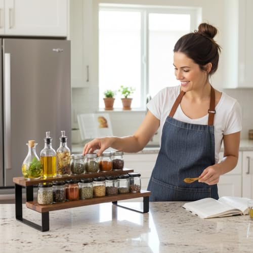 Image of counter top Spice Rack Organizer 3 piece Pack, Spice Seasoning Rack Shelf Holder Organizer Storage for Kitchen Cabinet Pantry (Modern) (kitchen counter) (mediam)