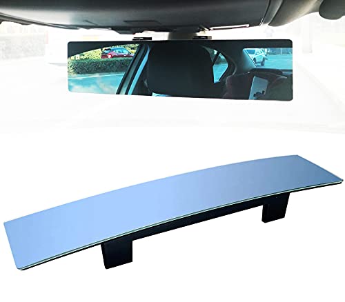 KITBEST Rear View Mirror Interior Clip On Panoramic Rearview Mirror, Anti Glare Car Interior Rear View Mirror for Cars SUV Trucks (11.8â€ L x 2.8â€ H) â€“ Convex, Blue
