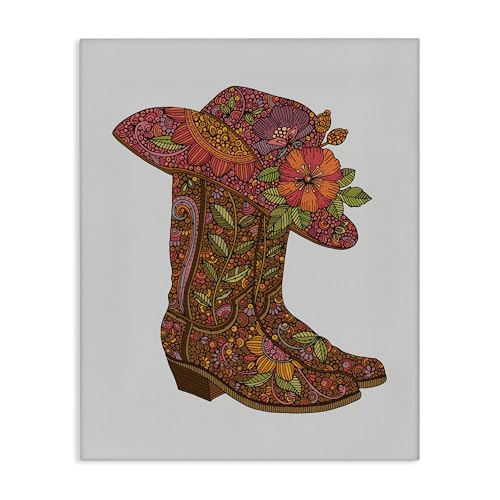 Image of Paisley Cowboy Boots Floral, 16 x 20 Inch Canvas Wall Art | Stupell Industries . By Valentina Harper . Ready to hang . Great for farmhouse or shabby chic spaces . Made in USA