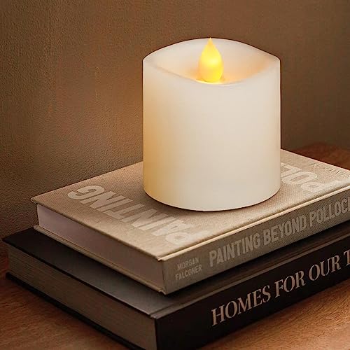 Image of 3x3 Flameless Candles Set of 1, 2AA Battery Life 600 Hours Battery Candles Flickering with Timer, 3 inch Flameless Candles with Remote for Indoor /Outdoor, White