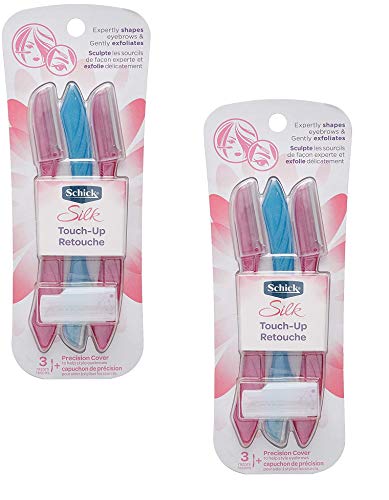 Schick Silk Touch-Up Multipurpose Exfoliating Dermaplaning Tool, Eyebrow Razor, and Facial Razor with Precision Cover, 6 Count