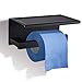 GEMITTO Porte Papier Toilette, Porte Rouleau Papier Toilette Mural, SUS304 Acier Inoxydable Derouleur Papier WC, Support Papier Toilette sans Percage pour Salle de Bain, Tube Carré (Noir)