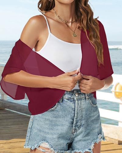 Image of ZNVGIRL Women Shrug Chiffon Cardigans Open Front Short Sleeve Bolero for Evening Dressy 2026