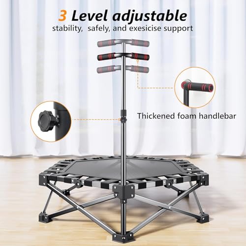 42" Opvouwbare Rebounder Trampoline met Verstelbare Handgreep Fitness Trampoline Bungee Rebounder Jumping Cardio Trainer Workout voor Volwassenen, Maximale Belasting 450 lbs, 110CM Draagbaar - Afbeelding 4