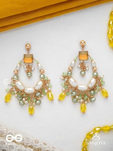 Image of SANJOYA by EVERSTYLISH Embroidered Earrings for Women | Hoop Earrings with Stones, Beads, Pearls & Glass Drops | Lightweight Ethnic & Festive Jewelry for Weddings & Parties