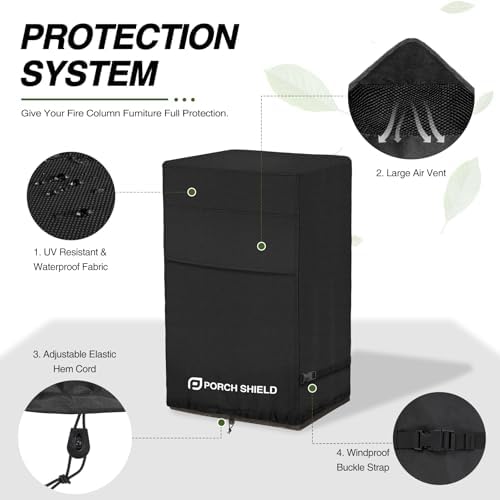 Porch Shield Fade Resistant Square Patio Fire Column Cover 21 inch Waterproof Outdoor Tall Fire Pit Cover — view 3