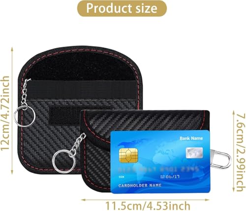 SCDZY Keyless Go Schutz, 2 Stück Kohlefaser Leder Faraday Bag RFID Blocker Autoschlüssel Hülle Schlüsseletui Schlüsseltasche Klein Strahlenschutz Tasche mit Haken und Schlüsselring