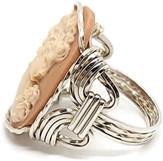 Fine Lady Large Coffee Cameo Ring Sterling Silver Art Jewelry HGJ