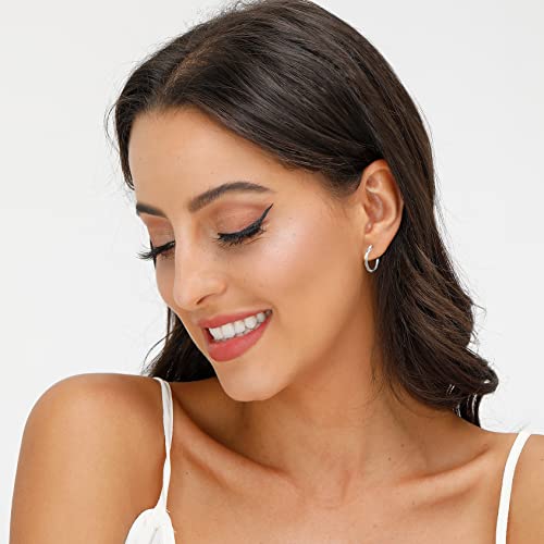 3 Pairs 925 Sterling Silver Hoop Earrings | Small White Gold Plated Hoop Earrings For Women Girls (15Mm, 20Mm, 25Mm) #TOP4