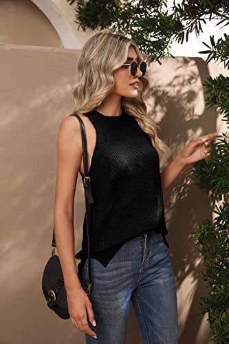 Bettysays Womens Summer Sleeveless High Neck Sweater Vest Fall Knitted Loose Cami Tank Tops(Large,Black) #TOP2