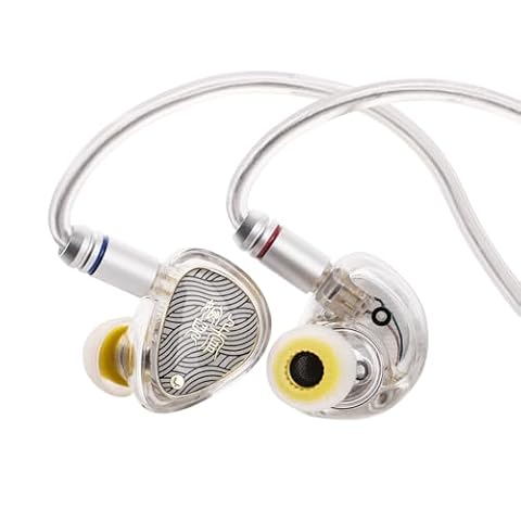 Linsoul TANGZU Wan'er S.G II In Ear Monitor, przewodowe słuchawki douszne HiFI, 10-milimetrowy przetwornik dynamiczny z membraną PET Słuchawki IEM (Przezroczysty biały, 4,4 mm)