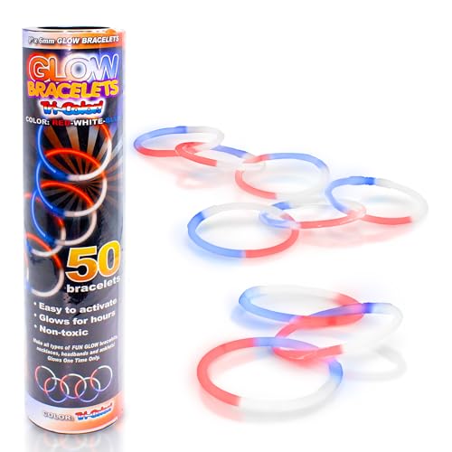 Fun Central P78 8 Inch Glow In The Dark Bracelets - Red-White-Blue 50 Count