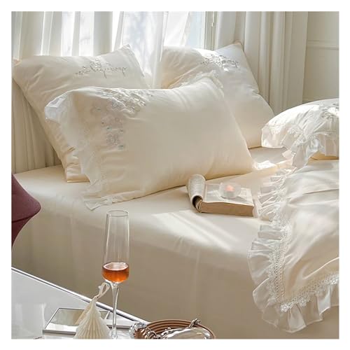 Ropa de cama de eucalipto con bordado floral y encaje de lujo 6