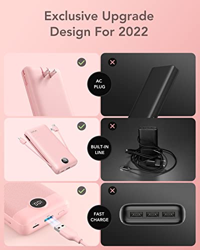 Vrurc Portable Charger 20000Mah, Fast Charging Power Bank Usb C,4 Output 2 Input Charging Bank Equipped With Led Display,Built-In Wall Plug And Cables,Cell Phone Replacement Battery For Smart Devices #TOP4