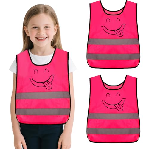 AffeGifts Gilet Fluo Enfant, 2pcs Gilet Securite Enfant Gilet Haute Visibilité Enfants pour les Enfants Filles Garçons Marche,Navette (Rose clair)