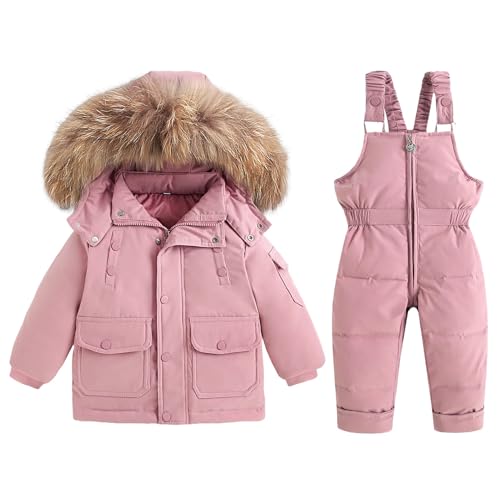BRONG Toddler Snow Suit Winter Baby Down Jackets Coat with Detachable Hooded Snow Pants Waterproof Kids Girls Boys Ski Suit Set Pink 18-24 Months