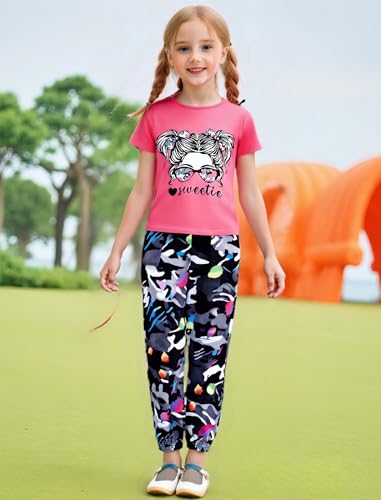 Image of Girl Clothes Cute Cool Girl Tops Splicing Pants 2 Piece Girls Summer Outfits 6-14 Years