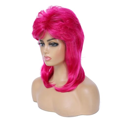 Image of Adequate 80s Mullet Wig for Women Fluffy and Layered Hairpiece for Perfect for Costume Parties and Cosplay (Hot Pink)
