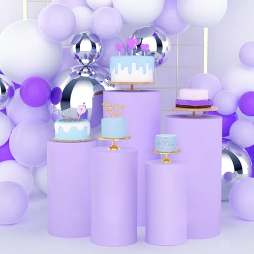 Babenest 5pcs Cylinder Pedestal Covers for Birthday Party Decor, Purple