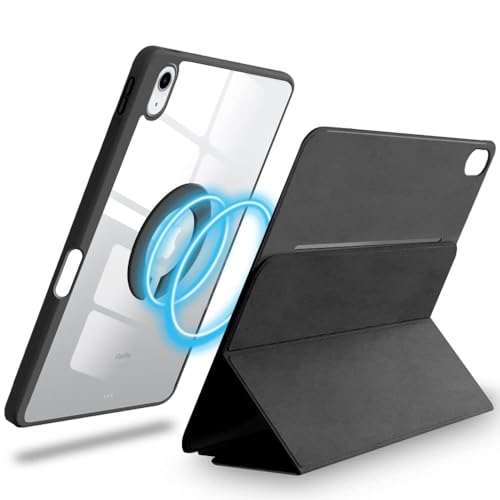 Amazon Basics Thermoplastic Polyurethane Magnetic Case for Apple iPad Air 11 Inch M2 2024, Air 6th /5th Gen 2022 /4th Gen 2020 | Trifold Stand, Detachable Back, Transparent Flip Cover (Black)