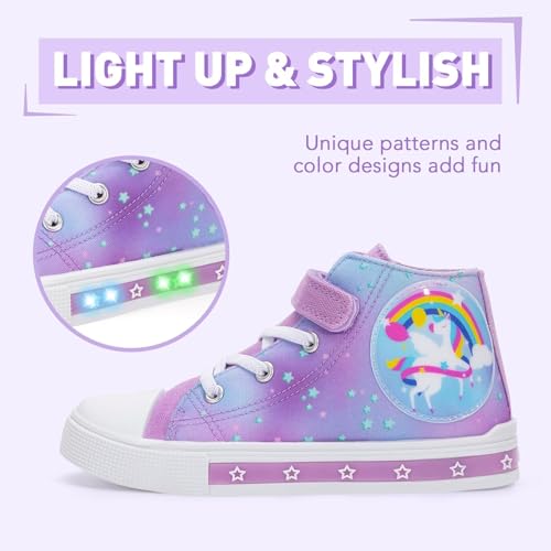 Boys Girls Light up Sneakers Kids High Top Flashing Canvas Shoes Toddler Casual Easy Fasten Walking Sneaker, Blue Purple, Size 10 — view 3